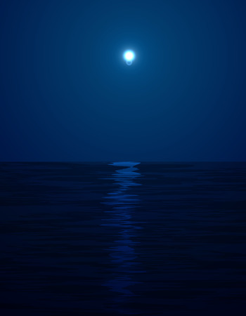Night landscape in the sea and moonのイラスト素材