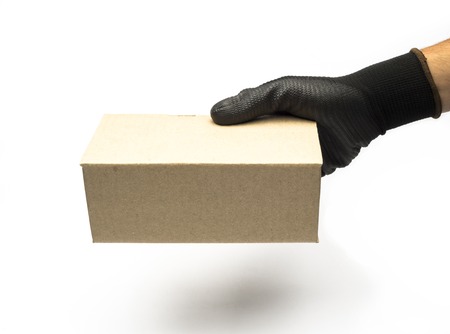 box in hand on a white backgroundの写真素材