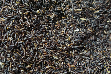 Uncooked brown rice grains backgroundの写真素材