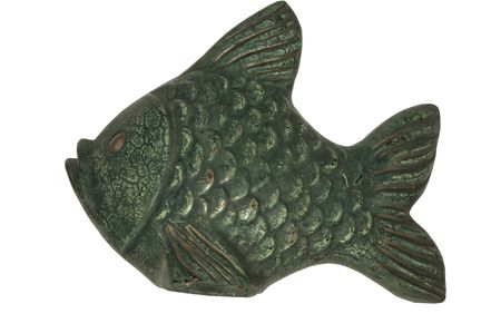 Sculpture of ceramic fish isolated on a white backgroundの写真素材