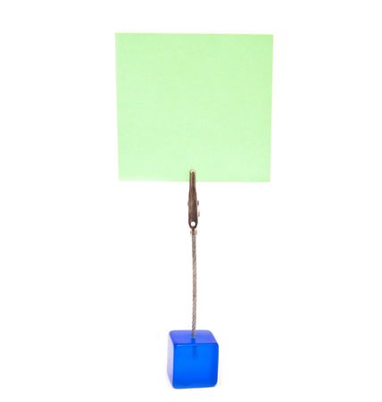 small stand with blank business card isolated over white の写真素材