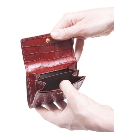 empty wallet isolated on white bankruptcy concept. の写真素材