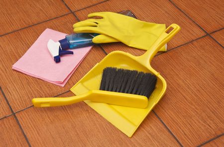 clearing of deliveries on tiled to floorの写真素材