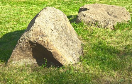 this green lawn has been decorated by stonesの写真素材