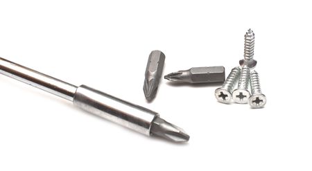 screwdriver with different nozzles isolated on a white backgroundの写真素材