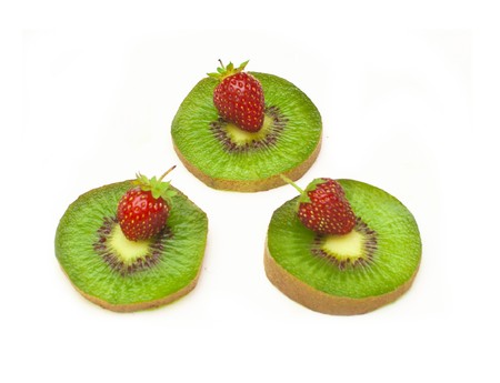 kiwi and strawberry. It is isolated on white background. の写真素材