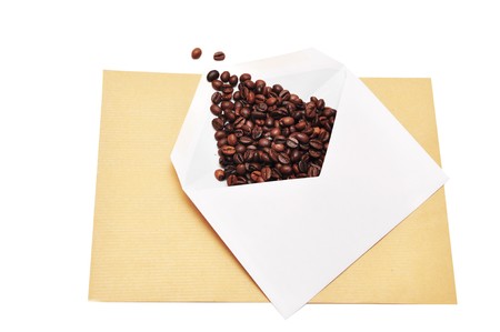 in an envelope, scattered roasted coffee beansの写真素材