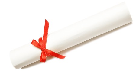 diploma with a red ribbon isolated on a white background の写真素材