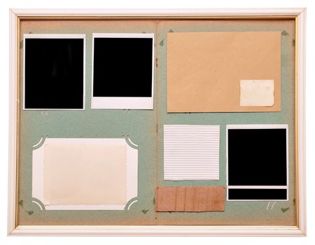 vintage photo album with empty photos on white の写真素材