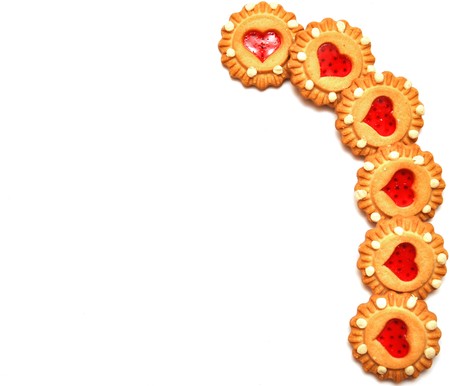 cookie with heart shaped center on whiteの写真素材