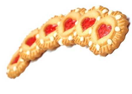 cookie with heart shaped center on whiteの写真素材