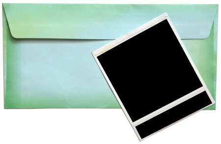 envelope with empty photo frame isolated on white background 
