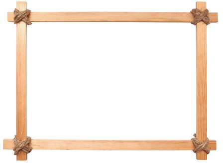 wooden photo frame isolated on white background の写真素材