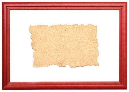 old paper in wooden frame on whiteの写真素材