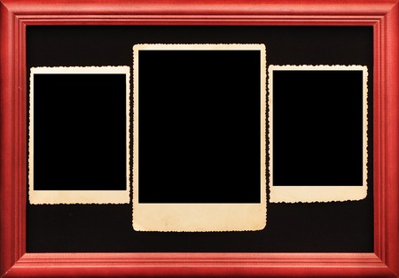 empty old photos in vintage wooden frameの写真素材