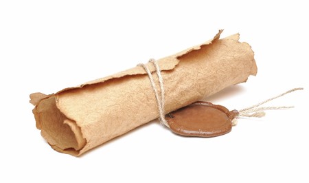 old paper with a wax seal on a white background 