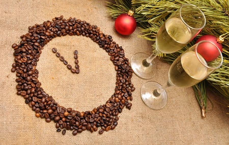 coffee clock from the grain. five minutes before the new yearの写真素材