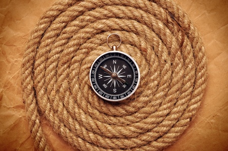 Rope coil with compass in the center の写真素材