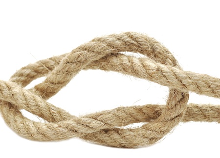 closeup rope with a knot on whiteの写真素材