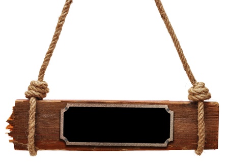 metal plate on wood signboardの写真素材