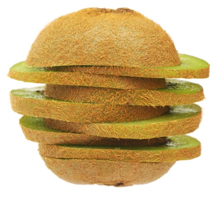 kiwi sliced isolated on white の写真素材