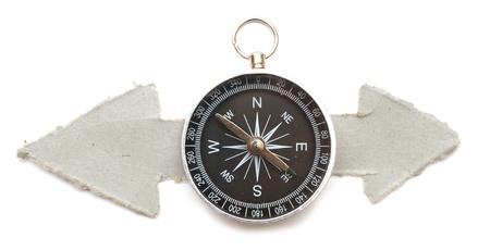 compass and cardboard navigation arrowsの写真素材