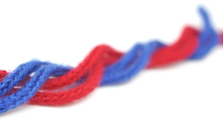 red and blue synthetic ropes isolated on white background