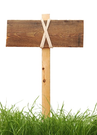 road sign with green grass isolated on a white background の写真素材