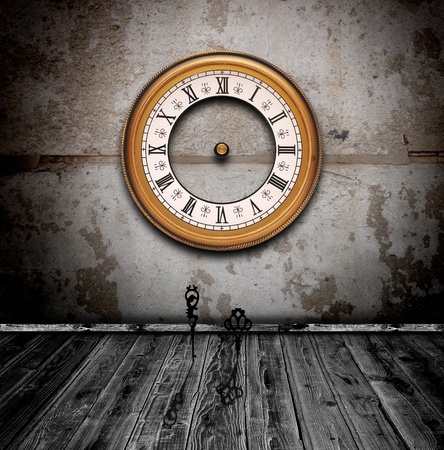 vintage watch on grunge white wall の写真素材