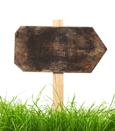 road sign with green grass isolated on a white background の写真素材