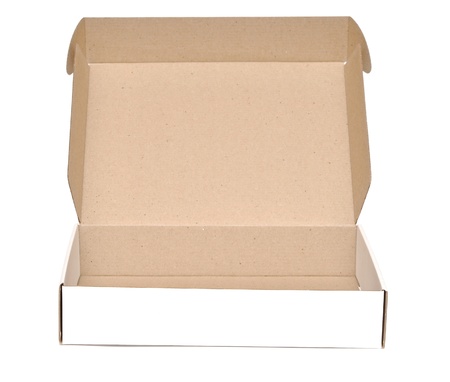 Open cardboard box isolated on white 
