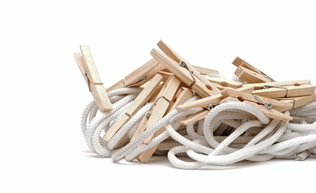 clothespins on ropeの写真素材