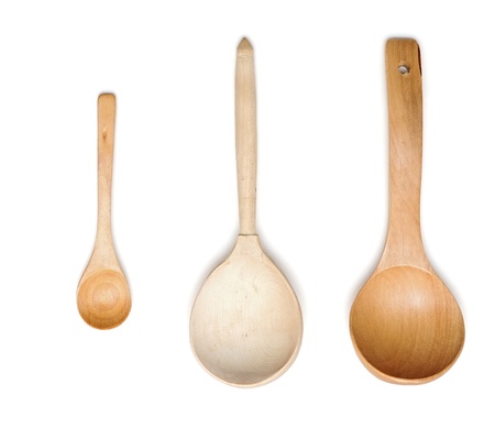 Set from wooden kitchen devices isolated on the white の写真素材