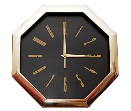 golden wall clock isolated on white