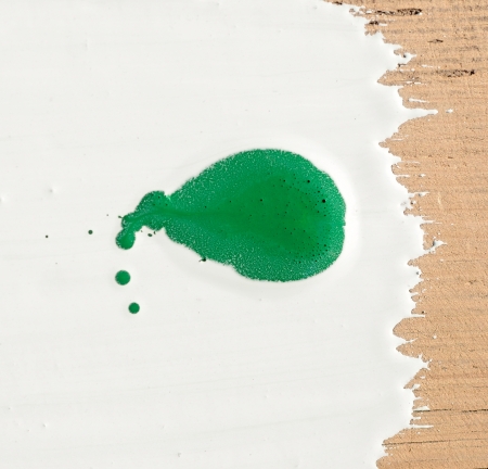 close up of green paint drops on white background の写真素材