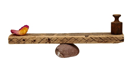 balance. scales with weights on a white backgroundの写真素材