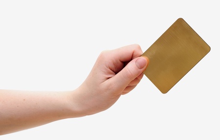 hand holds the golden cardの写真素材