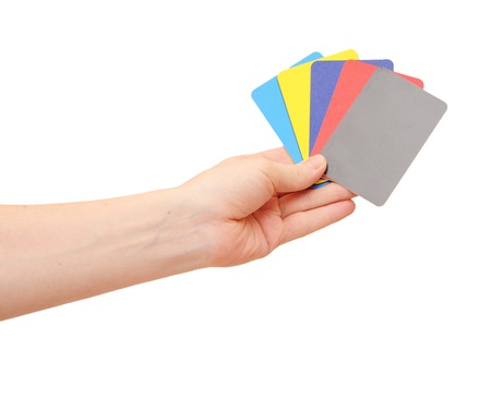Collection of woman hand holding a business card の写真素材