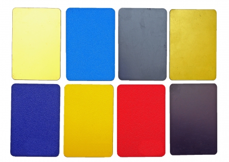 collection of colorful plastic cards on white backgroundの写真素材