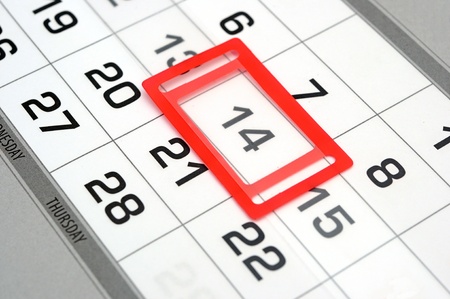 calendar with red mark on 14 February. Valentine's day conceptの写真素材