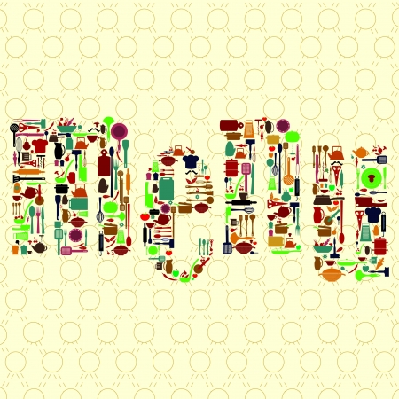 menu word made from cute kitchen background. vector illustrationのイラスト素材