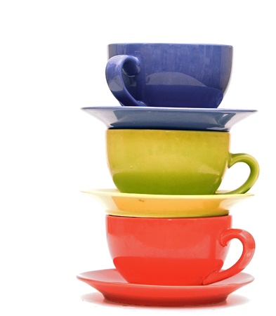 Color cups on a white backgroundの写真素材