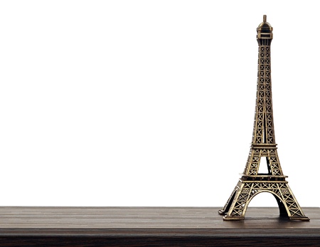 eiffel tower statue on wooden backgroundの写真素材