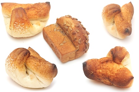 Bread collection on a white backgroundの写真素材