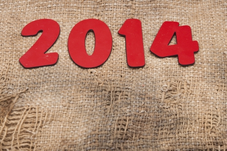 new year 2014 on old burlap の写真素材