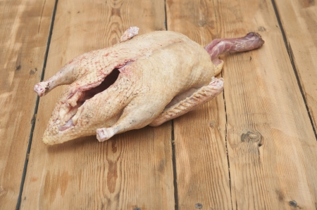 Raw duck on wood backgroundの写真素材