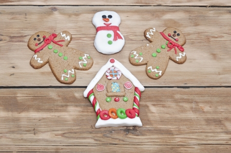 Christmas gingerbread cookies on wooden board 