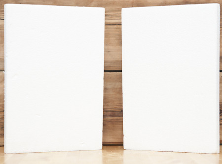 Polyfoam texture on wood backgroundの写真素材