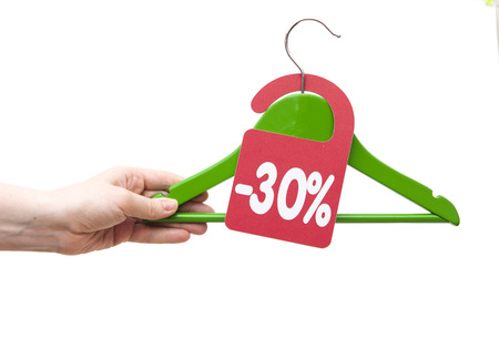 discount tag in hand a womanの写真素材