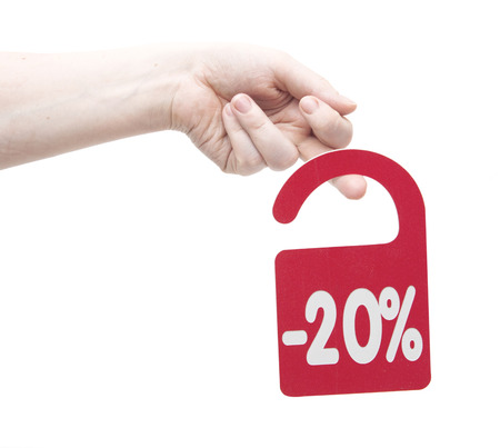 discount tag in hand a woman